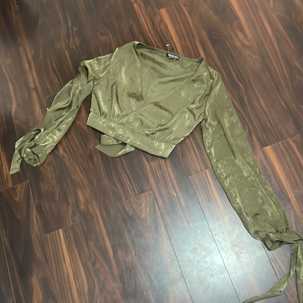 Dark Green Long Sleeve V-Neck Top